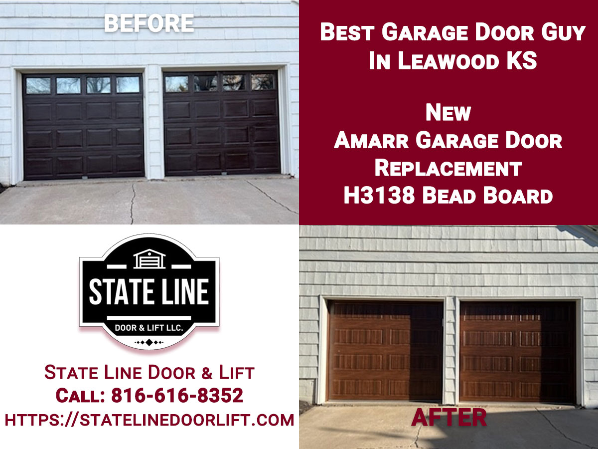 Amarr walnut garage door installation in Leawood, KS
